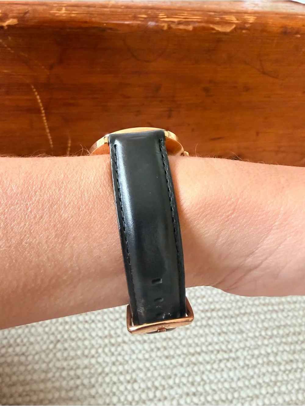 Daniel Wellington Black Dial Watch with Rose Gold Case and Black Leather Strap